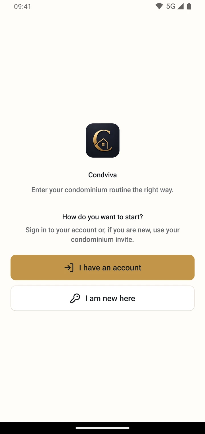 CondViva welcome screen with sign-in and invitation options