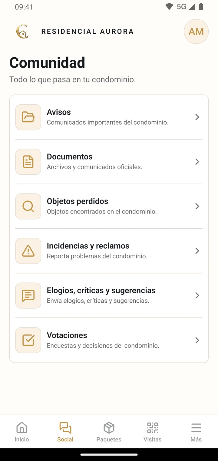 Pantalla Comunidad de CondViva con avisos, documentos y encuestas