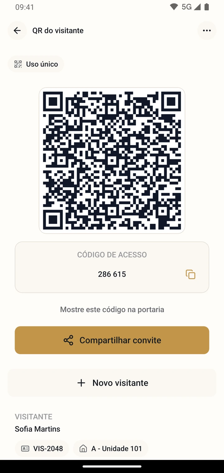 Tela de visitantes do CondViva com acesso por QR Code